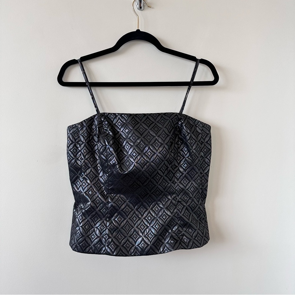 Carlisle-Geometric Metallic Black & Silver Corset Top (Size:6)